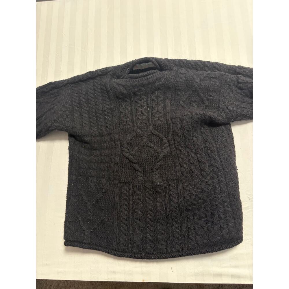 Vintage Quills Woollen Market Irish Fisherman Sweater Black Pure Wool